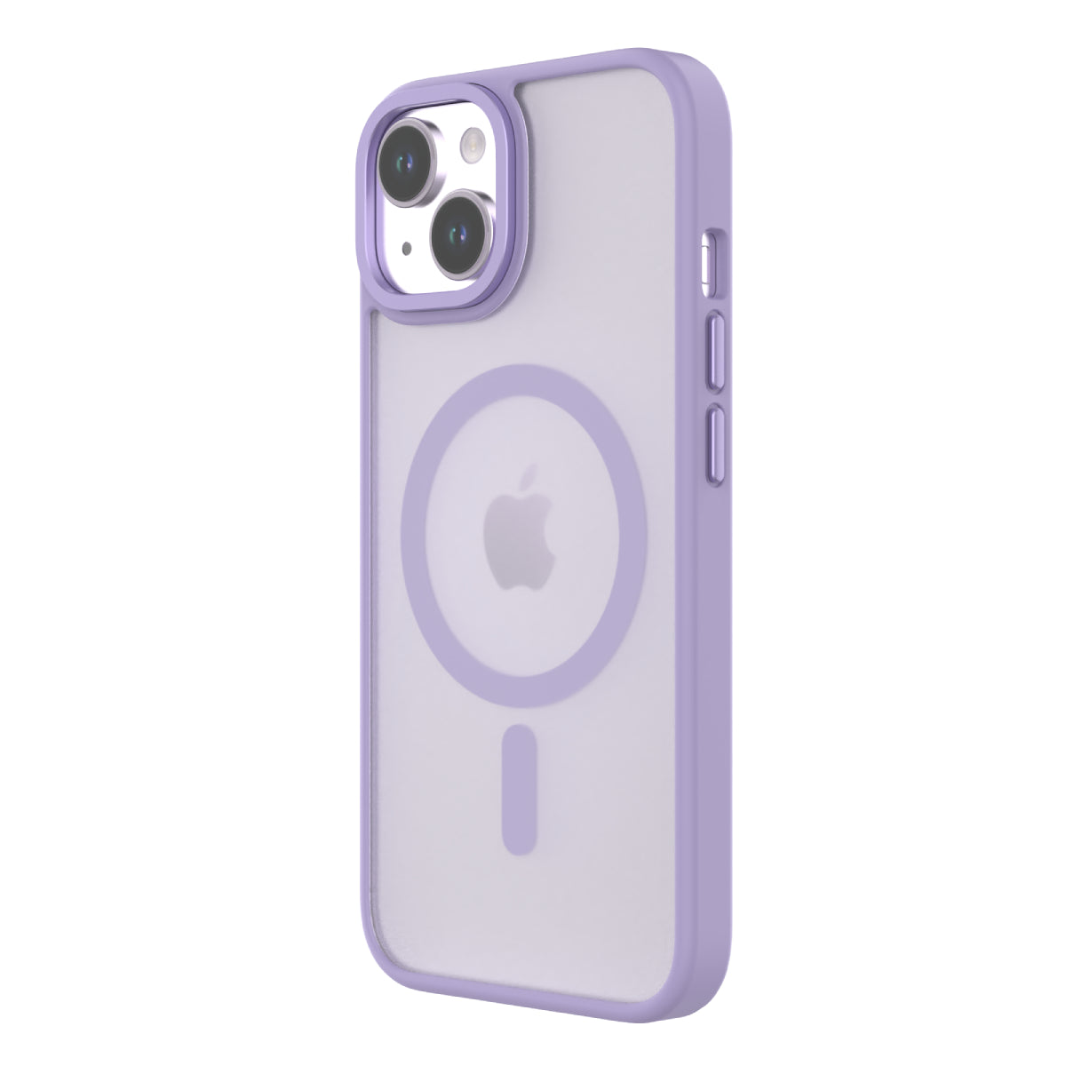 iPhone 14/13 Hybrid Soft + Snap protective case from QDOS in Lavender color TPU frame and clear polycarbonate back showing the back the iPhone in the case