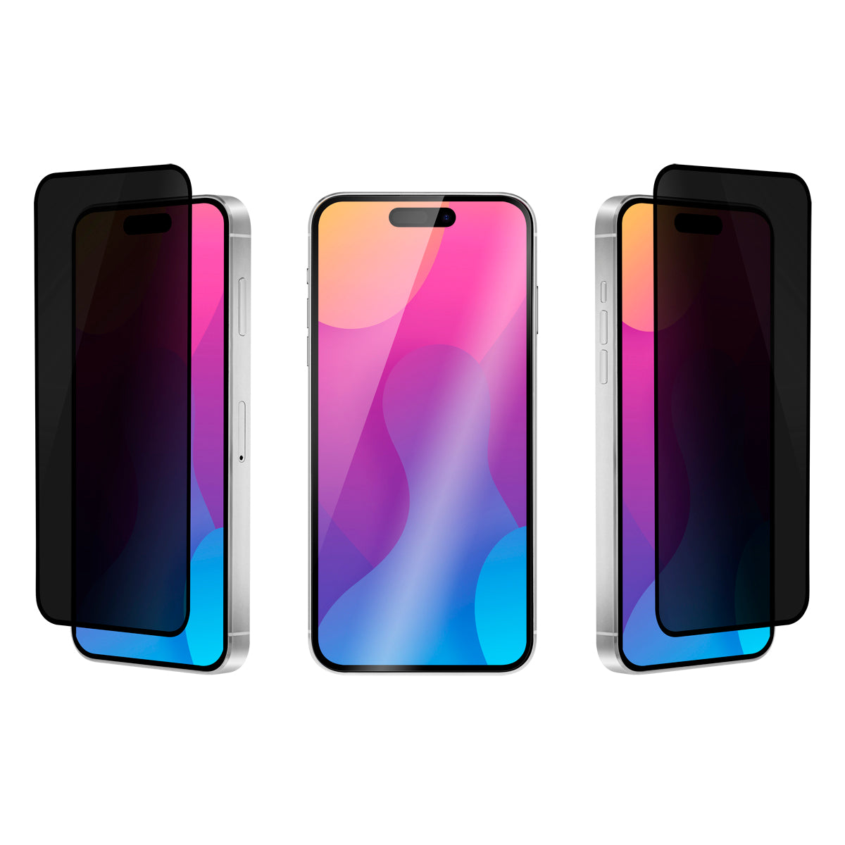 OptiGuard Eco Glass Privacy - Apple iPhone 15 Plus, iPhone 14 Pro Max Screen Protector - Privacy Black, Different Angled View of the Screen Protector applied on the Display of the Phone.