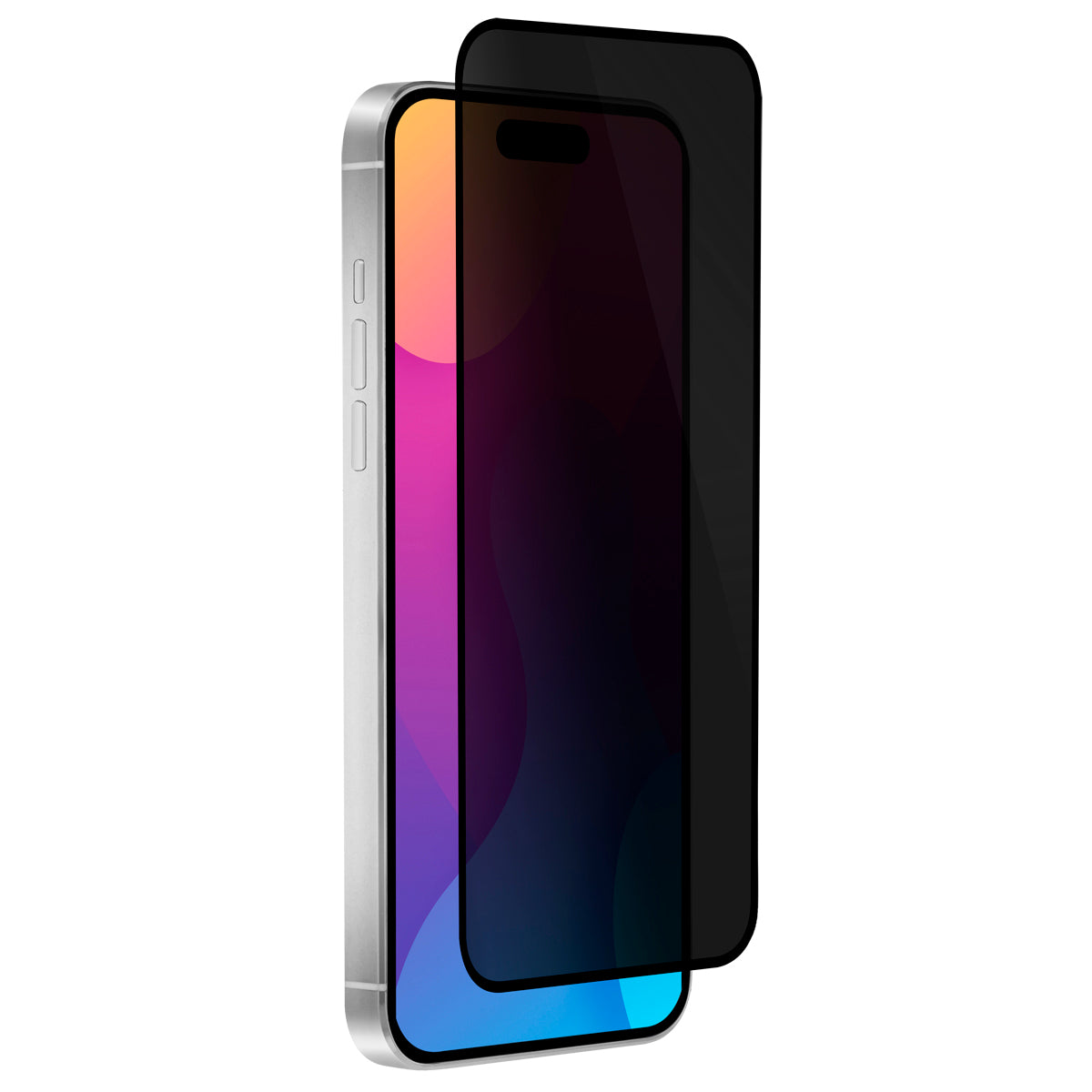 OptiGuard Eco Glass Privacy - Apple iPhone 15 Plus, iPhone 14 Pro Max Screen Protector - Privacy Black, Right Angled Front View of the Screen Protector applied on the Display of the Phone.