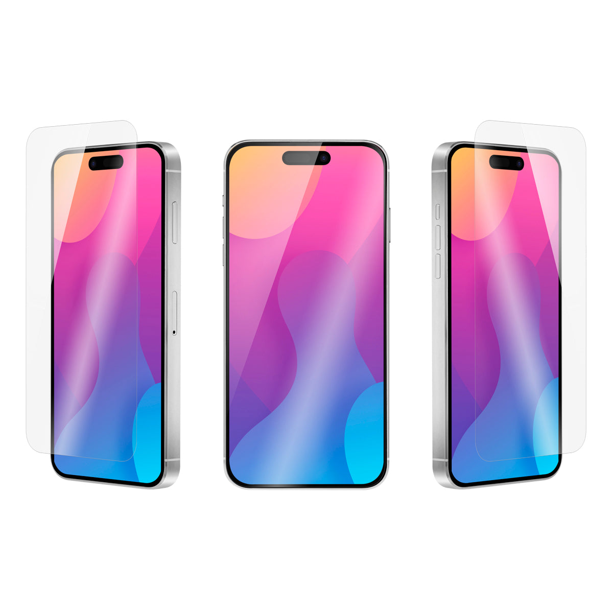 OptiGuard Eco Glass - Apple iPhone 15 Plus Screen Protector - Clear, Different Angled View of the Screen Protector applied on the Display of the Phone.