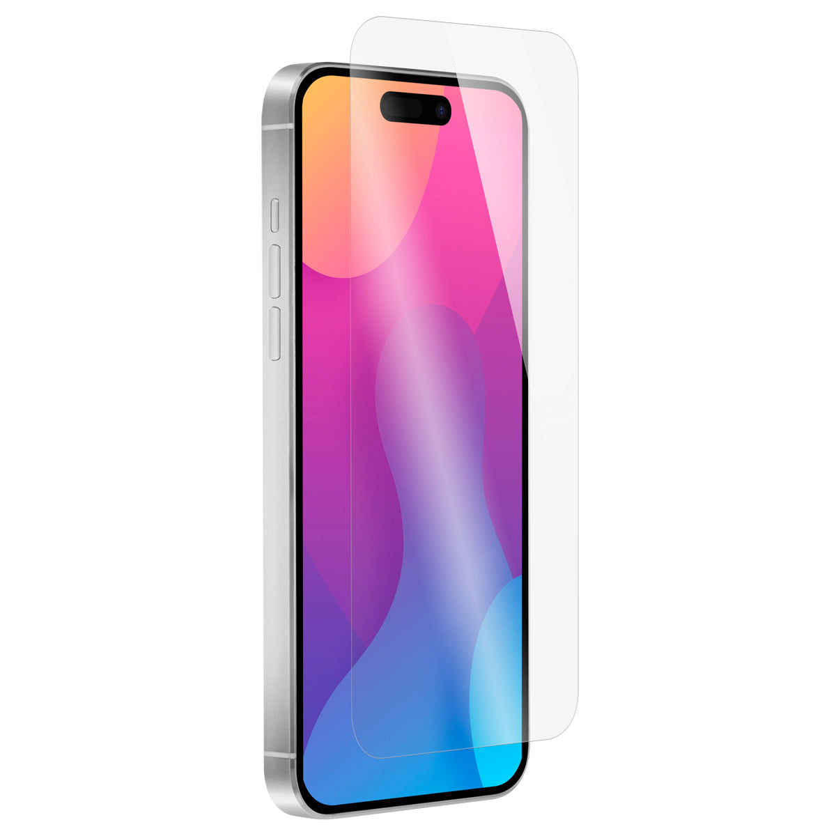 OptiGuard Eco Glass - Apple iPhone 15 Plus Screen Protector - Clear, Right Angled Front View of the Screen Protector applied on the Display of the Phone.