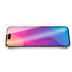 OptiGuard Eco Glass - Apple iPhone 15 Plus Screen Protector - Clear, Angled Front View of the Screen Protector applied on the Display of the Phone.
