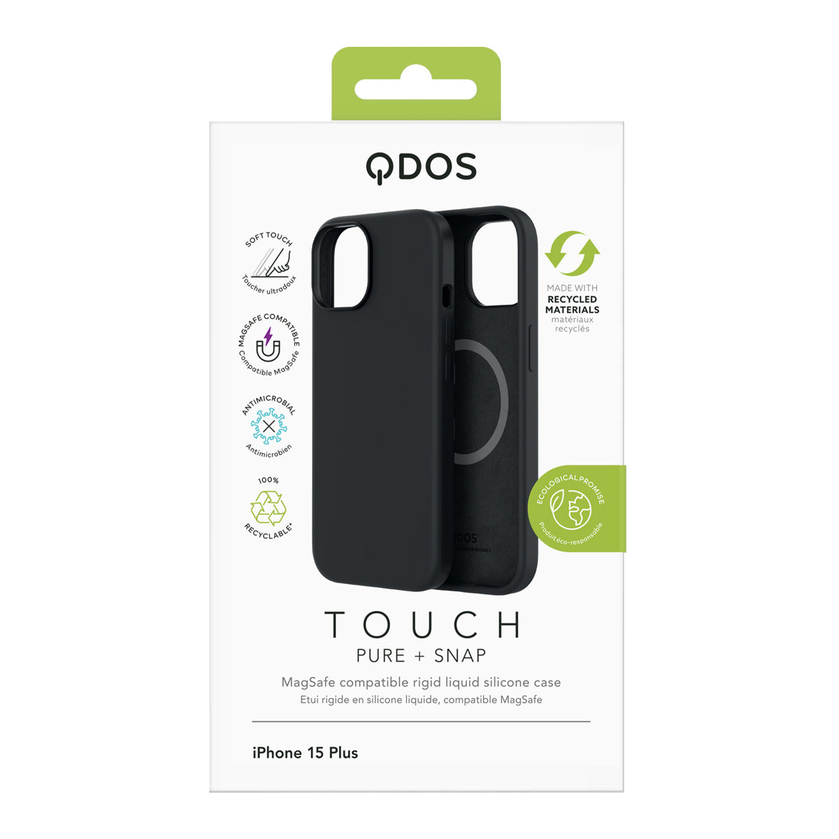 Touch Pure + Snap - Apple iPhone 15 Plus Case MagSafe Compatible - Black, showcasing product packaging in white