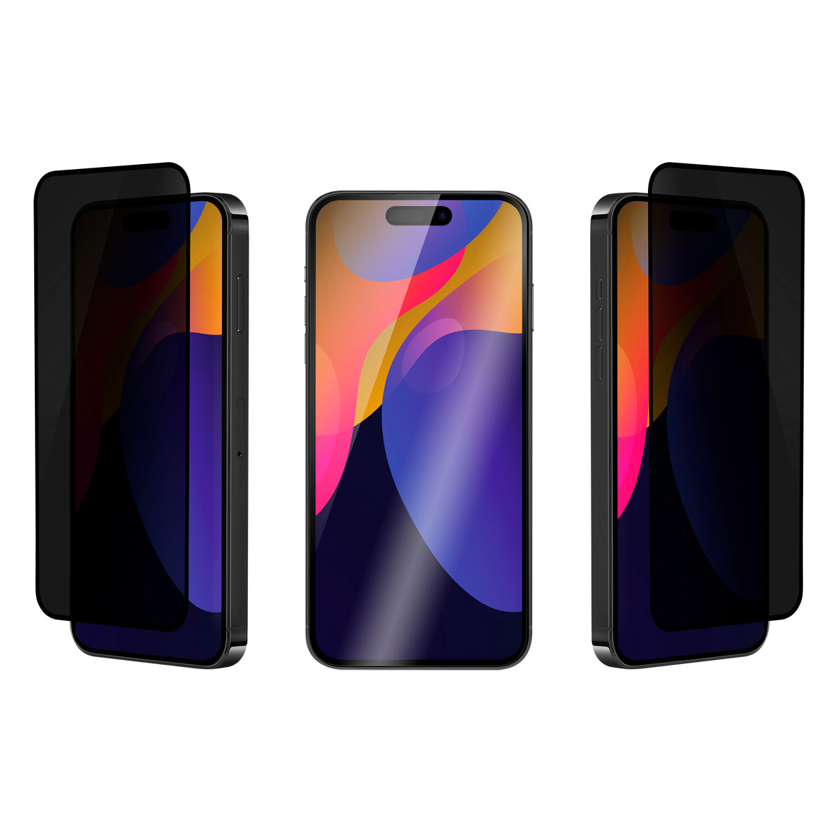 OptiGuard Eco Glass Privacy - Apple iPhone 15 Pro Max Screen Protector - Privacy Black, Different Angled View of the Screen Protector applied on the Display of the Phone