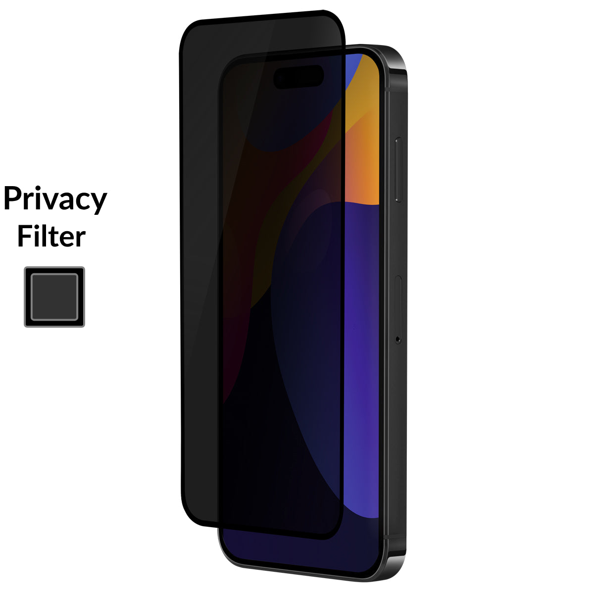OptiGuard Eco Glass Privacy - Apple iPhone 15 Pro Max Screen Protector - Privacy Black, Left Angled Front View with Screen Protector applied on the Display of the Phone