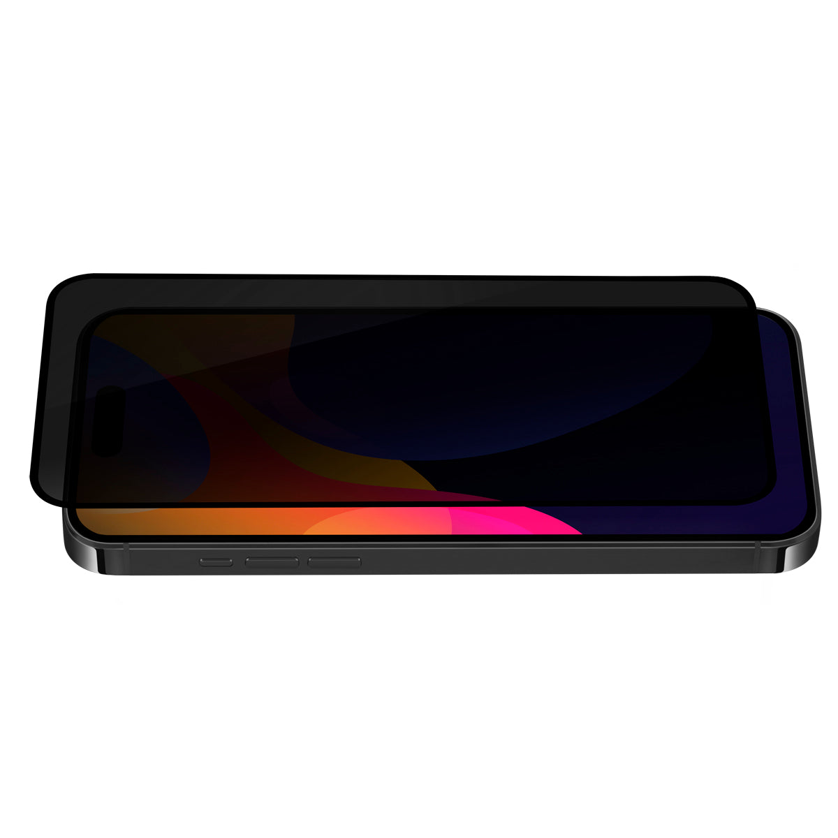 OptiGuard Eco Glass Privacy - Apple iPhone 15 Pro Max Screen Protector - Privacy Black, Angled Front View of the Screen Protector applied on the Display of the Phone