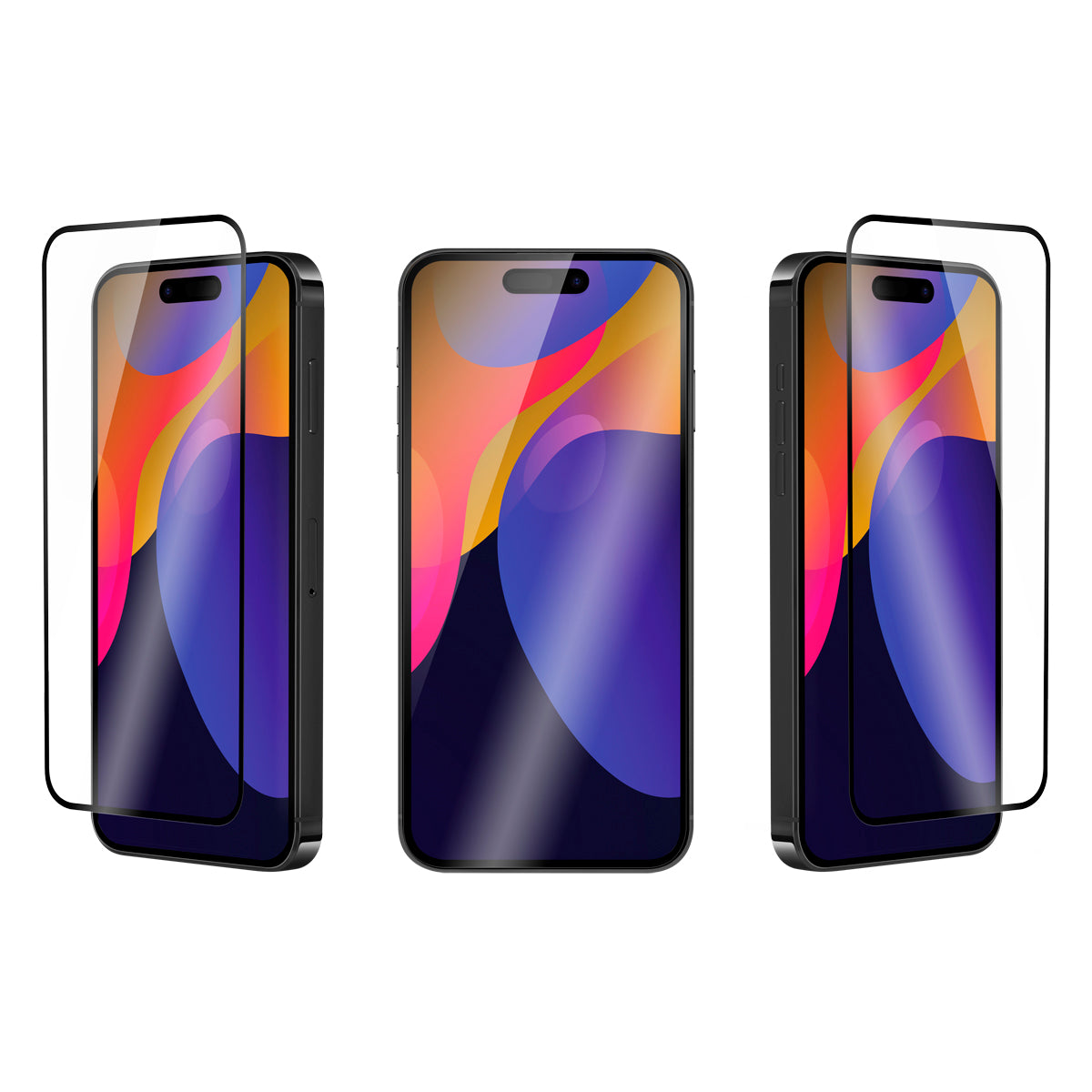 OptiGuard Eco Glass Plus - Apple iPhone 15 Pro Max Screen Protector - Clear, Different Angled View of the Screen Protector applied on the Display of the Phone.