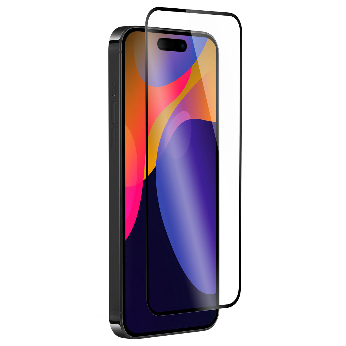 OptiGuard Eco Glass Plus - Apple iPhone 15 Pro Max Screen Protector - Clear, Right Angled Front View of the Screen Protector applied on the Display of the Phone.