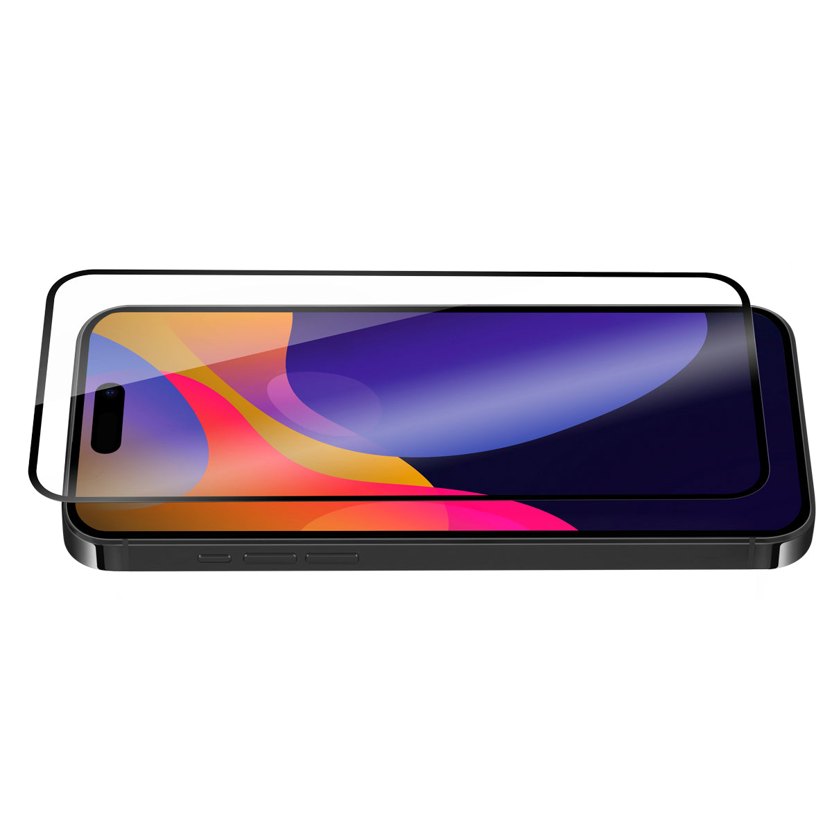 OptiGuard Eco Glass Plus - Apple iPhone 15 Pro Max Screen Protector - Clear, Angled Front View of the Screen Protector applied on the Display of the Phone.