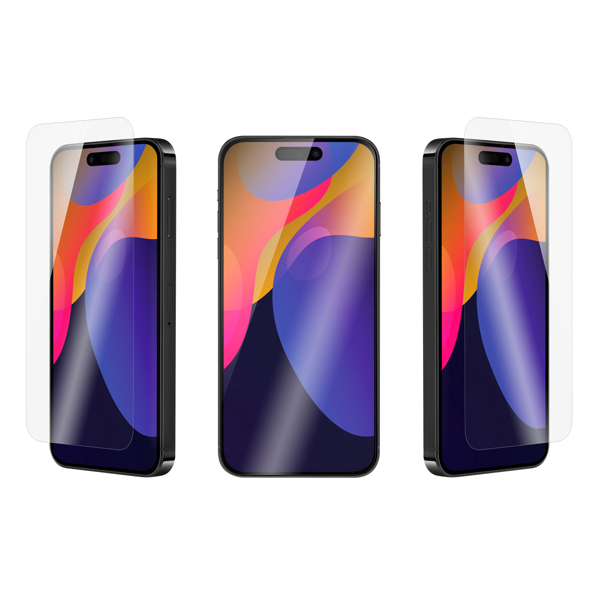 OptiGuard Eco Glass - Apple iPhone 15 Pro Max Screen Protector - Clear, Different Angled View of the Screen Protector applied on the Display of the Phone.