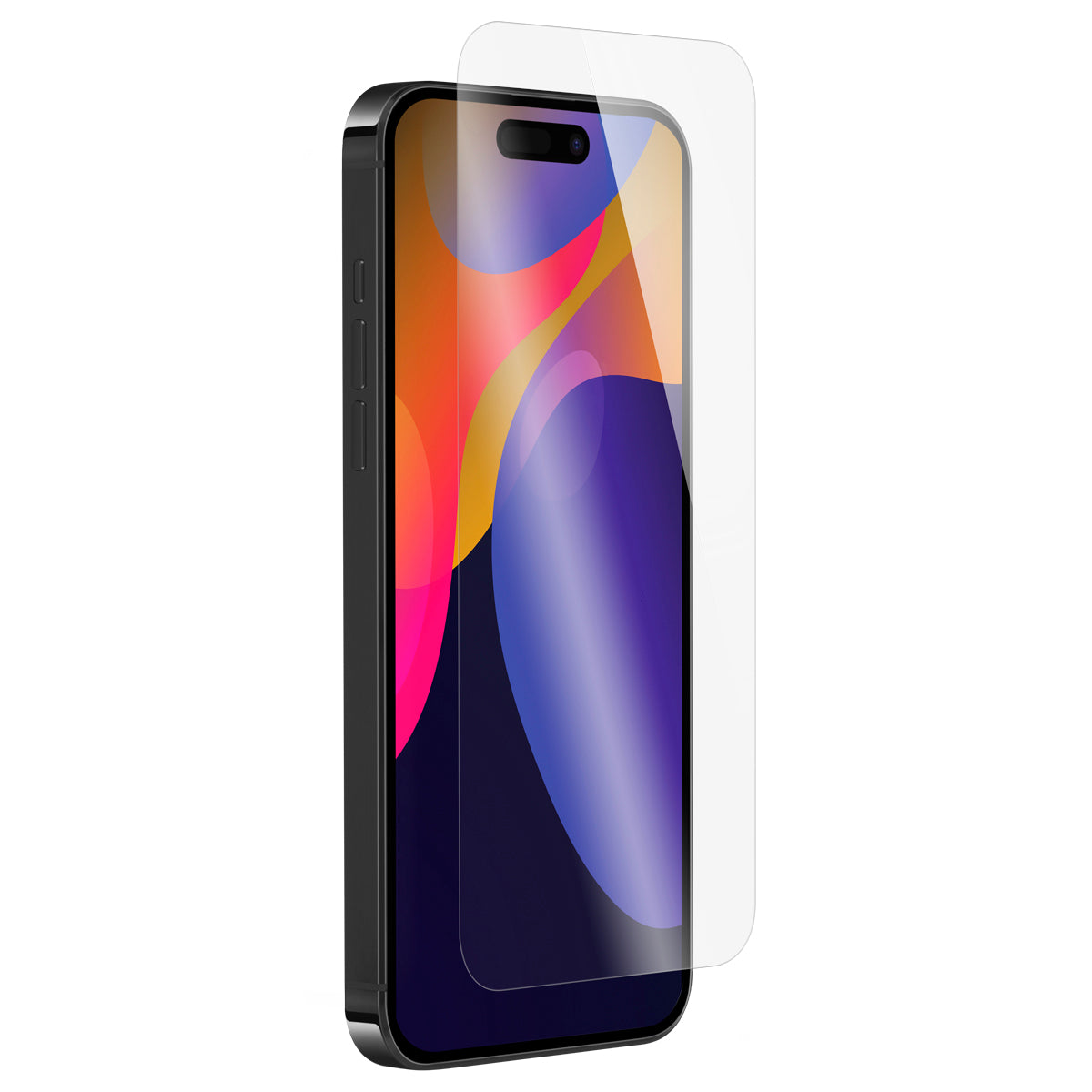 OptiGuard Eco Glass - Apple iPhone 15 Pro Max Screen Protector - Clear, Right Angled Front View of the Screen Protector applied on the Display of the Phone