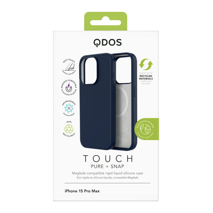 Touch Pure + Snap - Apple iPhone 15 Pro Max Case MagSafe Compatible - Blue Titanium, showcasing product packaging in white