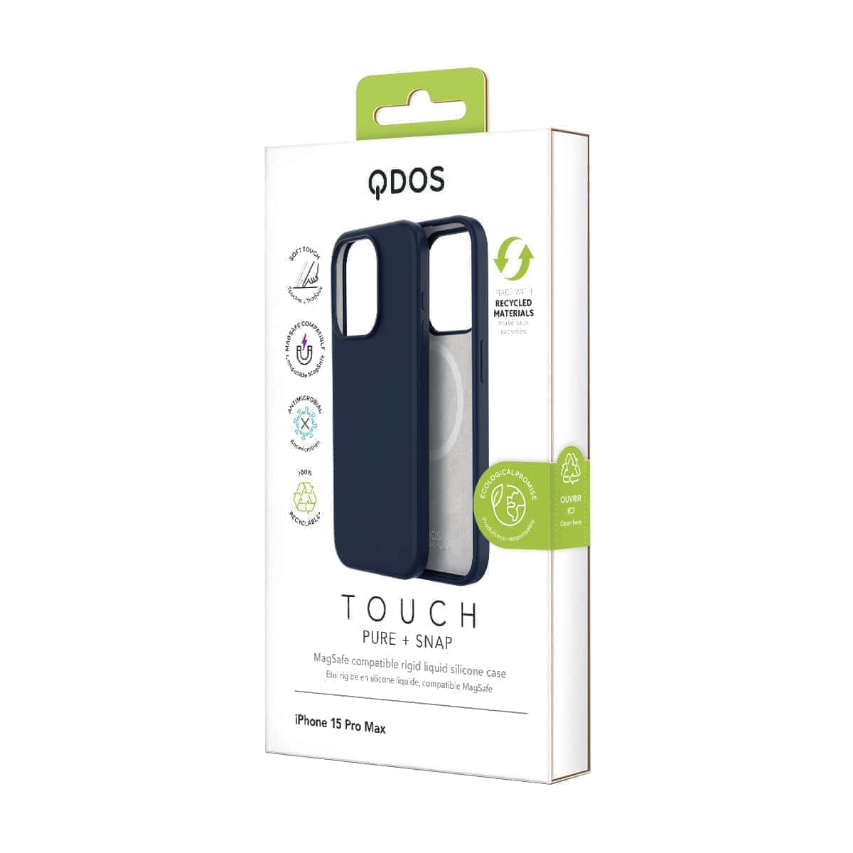 Touch Pure + Snap - Apple iPhone 15 Pro Max Case MagSafe Compatible - Blue Titanium, showcasing product packaging in white