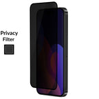 OptiGuard Eco Glass Privacy - Apple iPhone 15 Pro Screen Protector - Privacy Black, Left Angled Front View with Screen Protector applied on the Display of the Phone