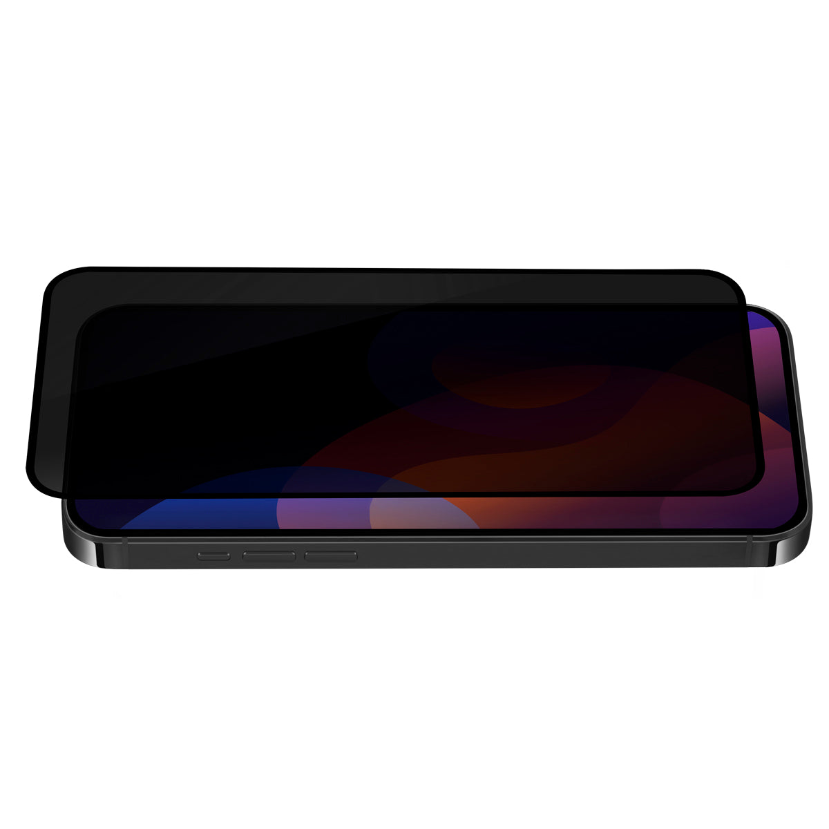 OptiGuard Eco Glass Privacy - Apple iPhone 15 Pro Screen Protector - Privacy Black, Angled Front View of the Screen Protector applied on the Display of the Phone