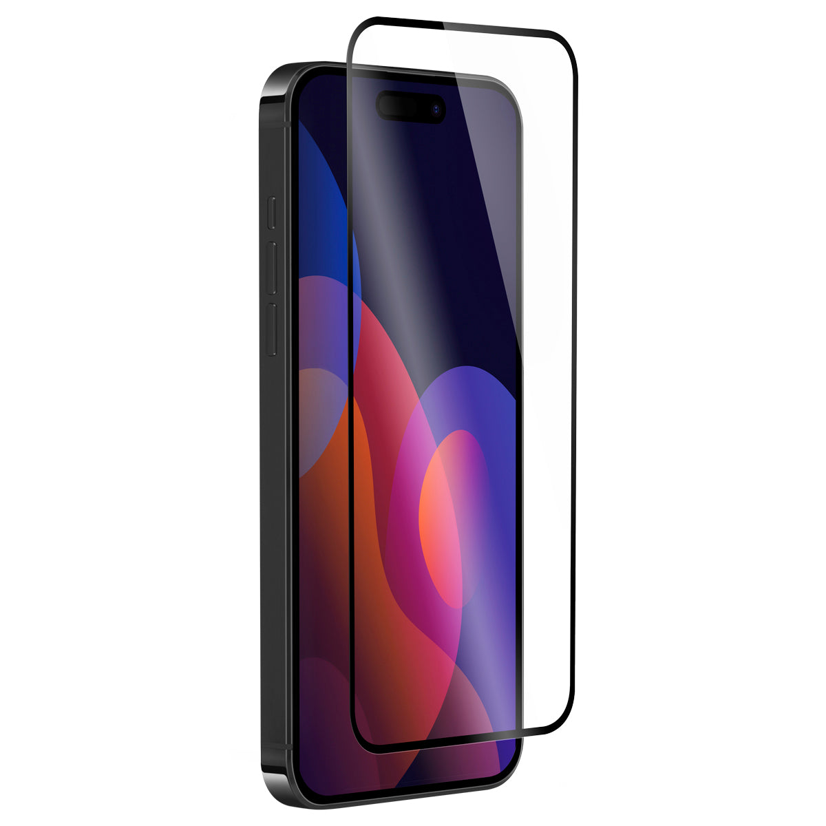 OptiGuard Eco Glass Plus - Apple iPhone 15 Pro Screen Protector - Clear, Right Angled Front View of the Screen Protector applied on the Display of the Phone.
