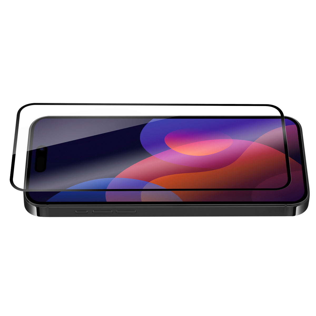 OptiGuard Eco Glass Plus - Apple iPhone 15 Pro Screen Protector - Clear, Angled Front View of the Screen Protector applied on the Display of the Phone.