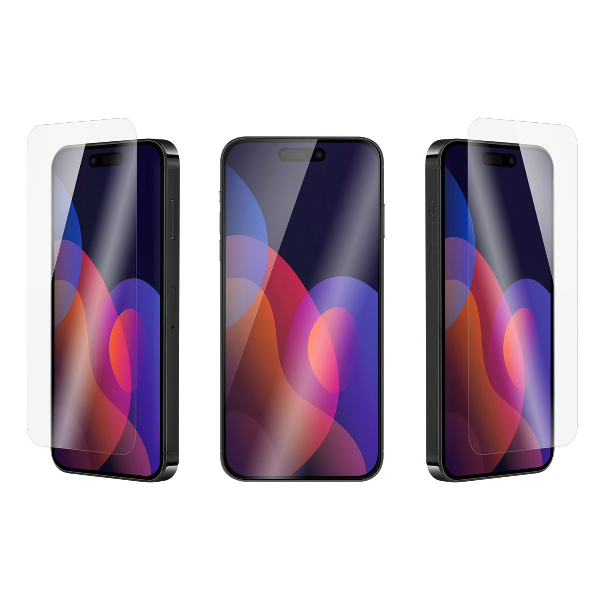 OptiGuard Eco Glass - Apple iPhone 15 Pro Screen Protector - Clear, Different Angled View of the Screen Protector applied on the Display of the Phone.