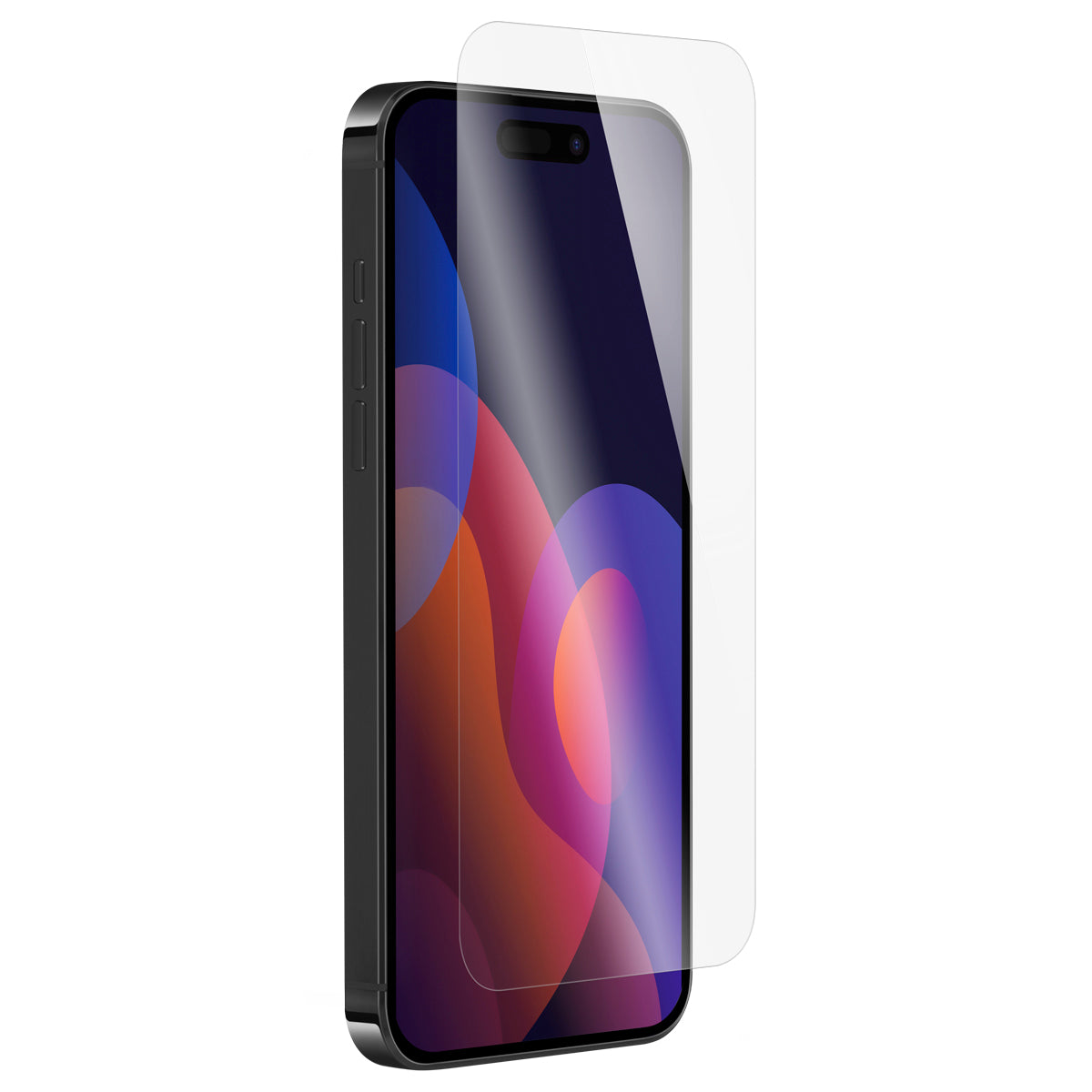 OptiGuard Eco Glass - Apple iPhone 15 Pro Screen Protector - Clear, Right Angled Front View of the Screen Protector applied on the Display of the Phone.
