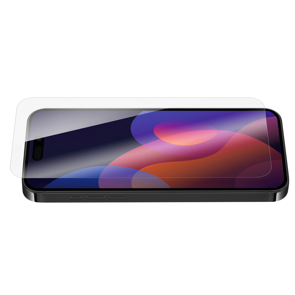 OptiGuard Eco Glass - Apple iPhone 15 Pro Screen Protector - Clear, Angled Front View of the Screen Protector applied on the Display of the Phone.