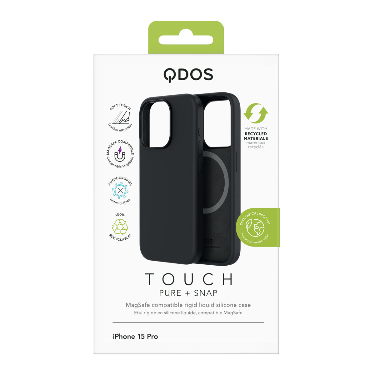 Touch Pure + Snap - Apple iPhone 15 Pro Case MagSafe Compatible - Black, showcasing product packaging in white