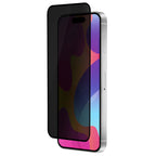 OptiGuard Eco Glass Privacy - Apple iPhone 15, iPhone 14 Screen Protector - Privacy Black, Left Angled Front View with Screen Protector applied on the Display of the Phone.