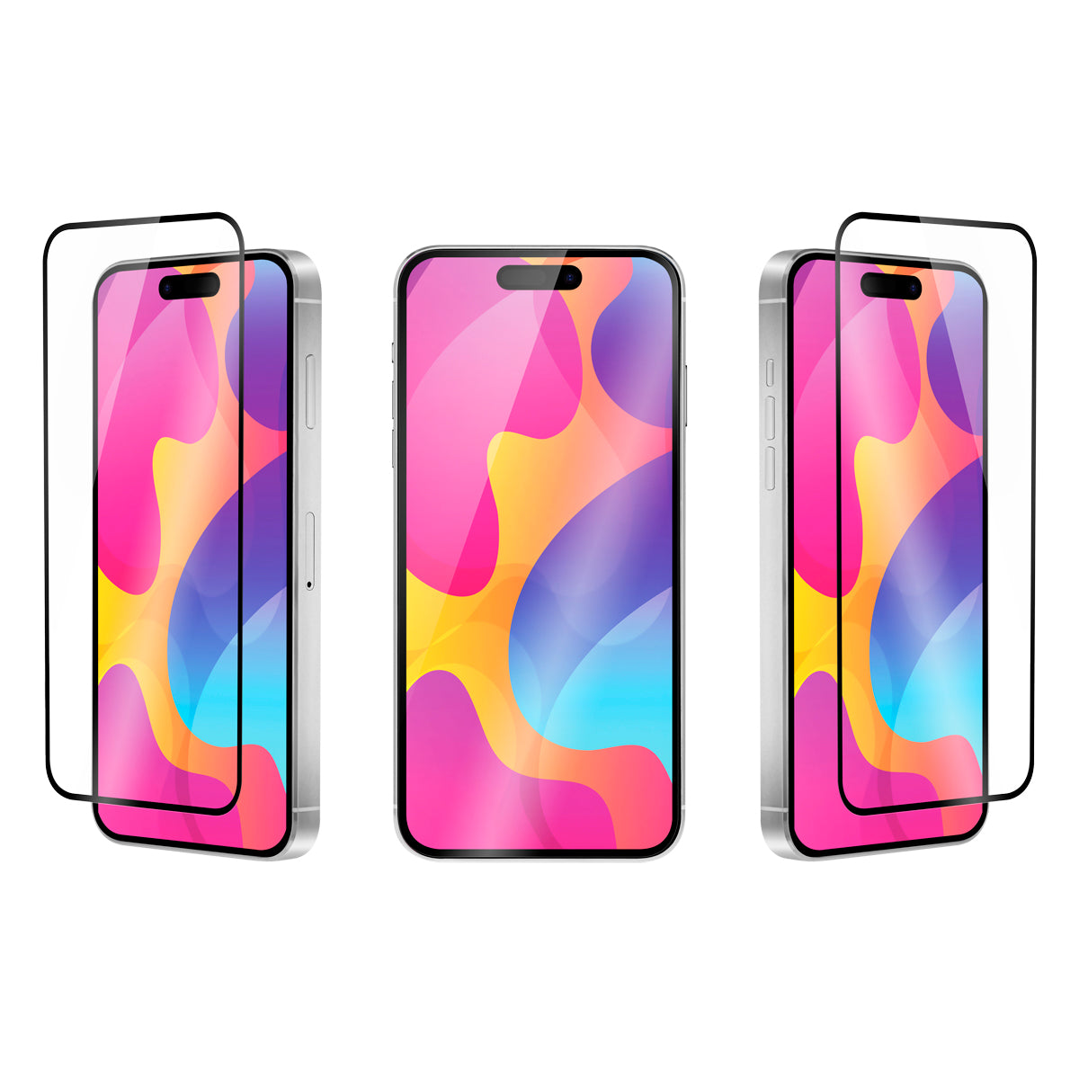 OptiGuard Eco Glass Plus - Apple iPhone 15, iPhone 14 Screen Protector - Clear, Different Angled View of the Screen Protector applied on the Display of the Phone.