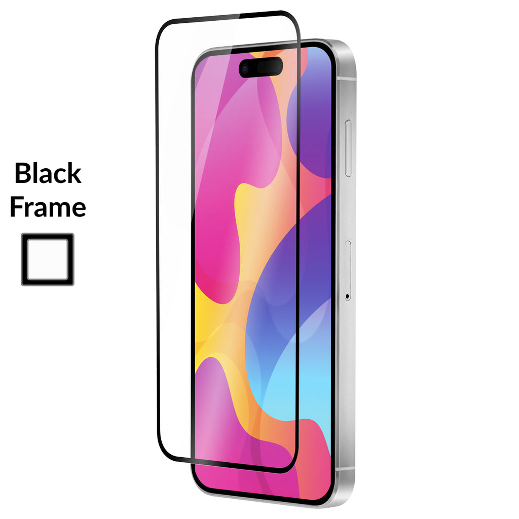 OptiGuard Eco Glass Plus - Apple iPhone 15, iPhone 14 Screen Protector - Clear, Left Angled Front View with Screen Protector applied on the Display of the Phone.