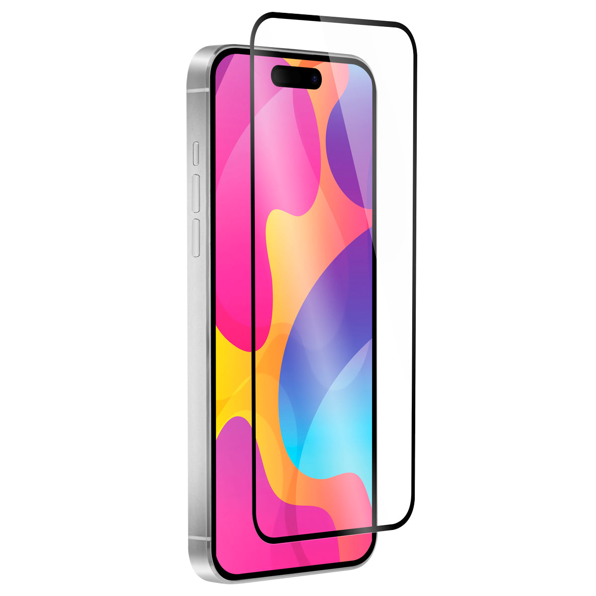 OptiGuard Eco Glass Plus - Apple iPhone 15, iPhone 14 Screen Protector - Clear, Right Angled Front View of the Screen Protector applied on the Display of the Phone.