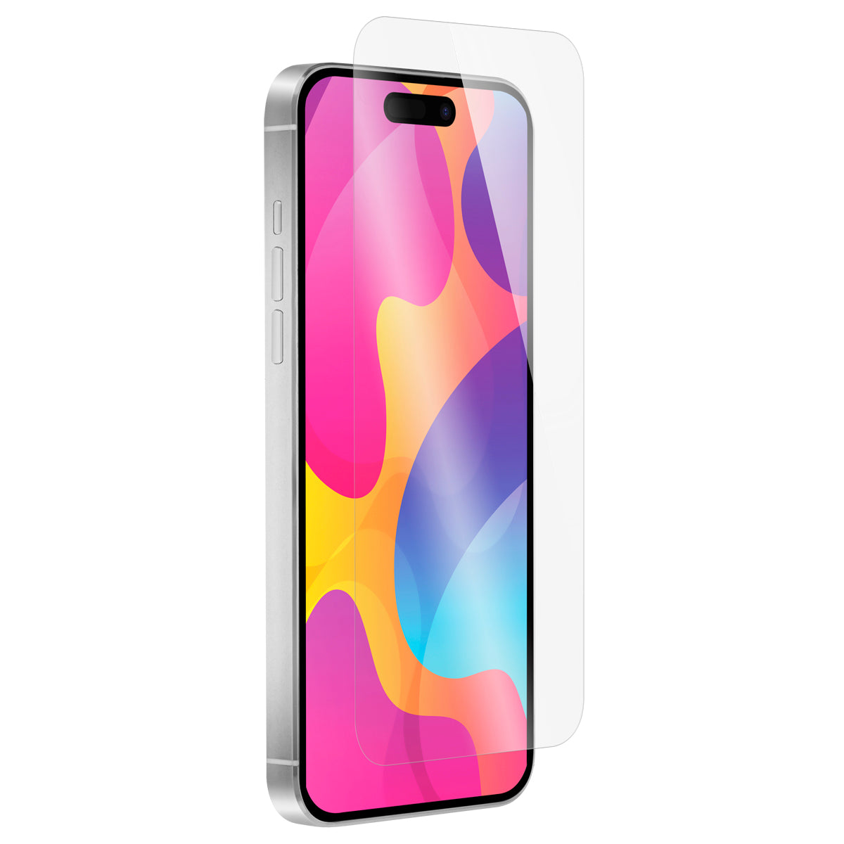 OptiGuard Eco Glass - Apple iPhone 15 Screen Protector - Clear, Right Angled Front View of the Screen Protector applied on the Display of the Phone.