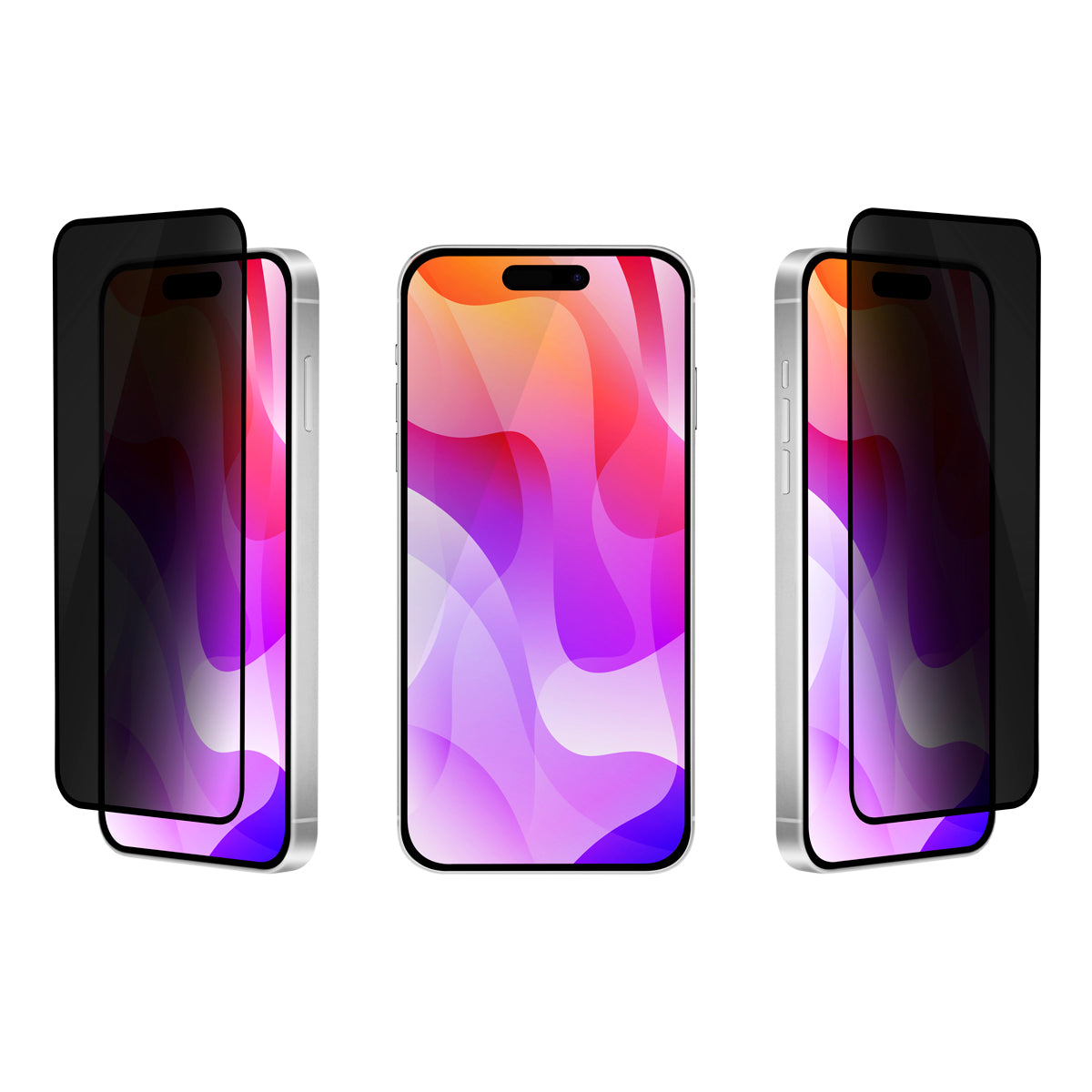 OptiGuard Eco Glass Privacy - Apple iPhone 16 Plus, iPhone 15 Plus Screen Protector - Privacy Black, Different Angled View with Screen Protector applied on the Display of the Phone