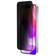 OptiGuard Eco Glass Privacy - Apple iPhone 16 Plus, iPhone 15 Plus Screen Protector - Privacy Black, Left Angled Front View with Screen Protector applied on the Display of the Phone