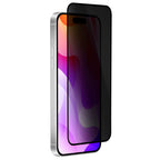 OptiGuard Eco Glass Privacy - Apple iPhone 16 Plus, iPhone 15 Plus Screen Protector - Privacy Black, Right Angled Front View with Screen Protector applied on the Display of the Phone
