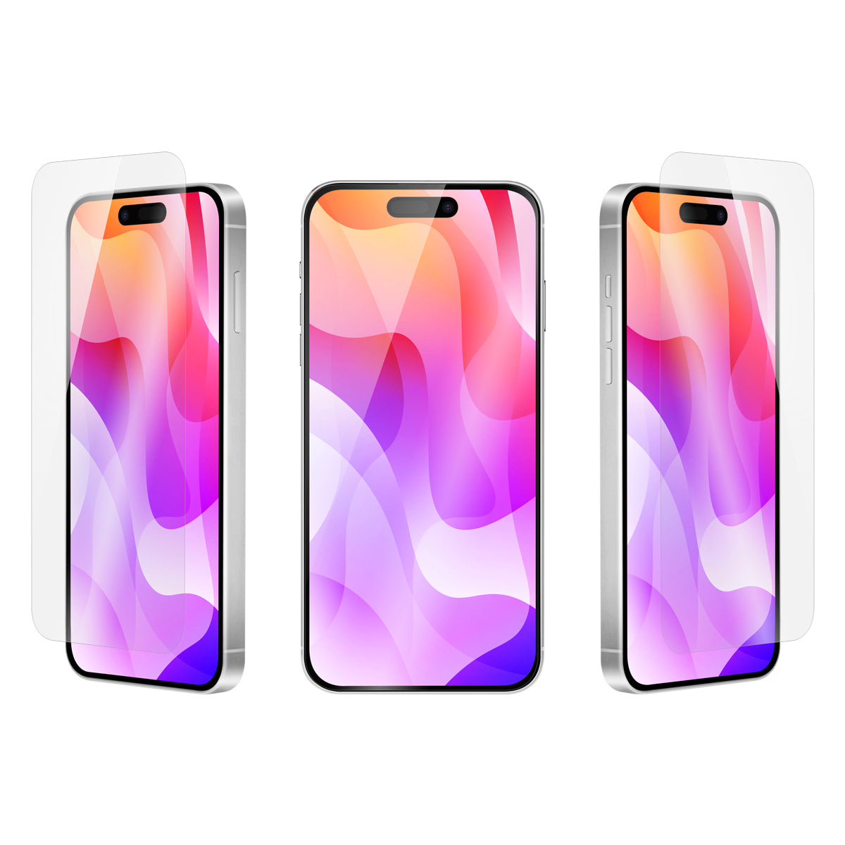 OptiGuard Eco Glass - Apple iPhone 16 Plus, iPhone 15 Plus Screen Protector - Clear, Different Angled View with Screen Protector applied on the Display of the Phone