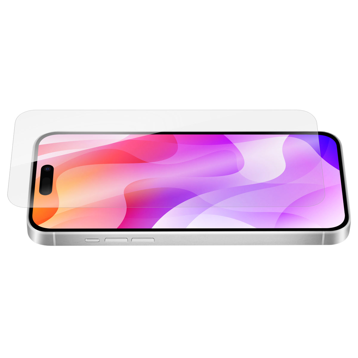 OptiGuard Eco Glass - Apple iPhone 16 Plus, iPhone 15 Plus Screen Protector - Clear, Angled Front View with Screen Protector applied on the Display of the Phone