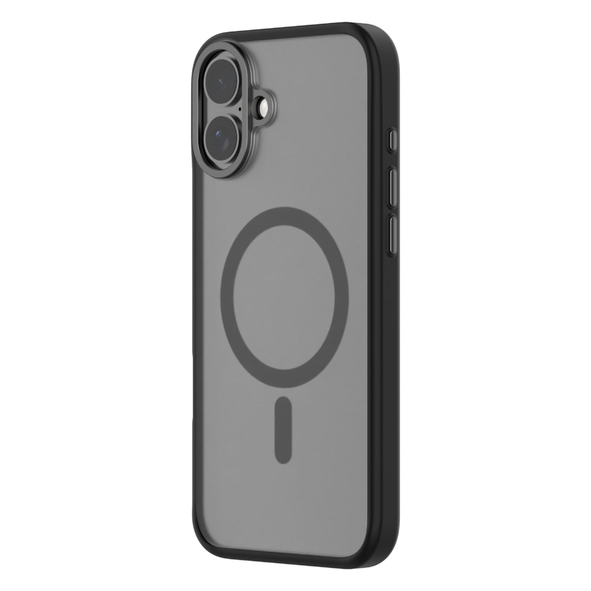 Hybrid Soft  + Snap - Apple iPhone 16 Plus Case MagSafe Compatible - Clear Black, Angled Rear View Frosted  Back with Phone