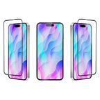 OptiGuard Eco Glass Plus - Apple iPhone 16 Plus, iPhone 15 Plus Screen Protector - Clear with Black Frame, Different Angled View with Screen Protector applied on the Display of the Phone