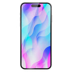 OptiGuard Eco Glass Plus - Apple iPhone 16 Plus, iPhone 15 Plus Screen Protector - Clear with Black Frame, Front View with Screen Protector applied on the Display of the Phone