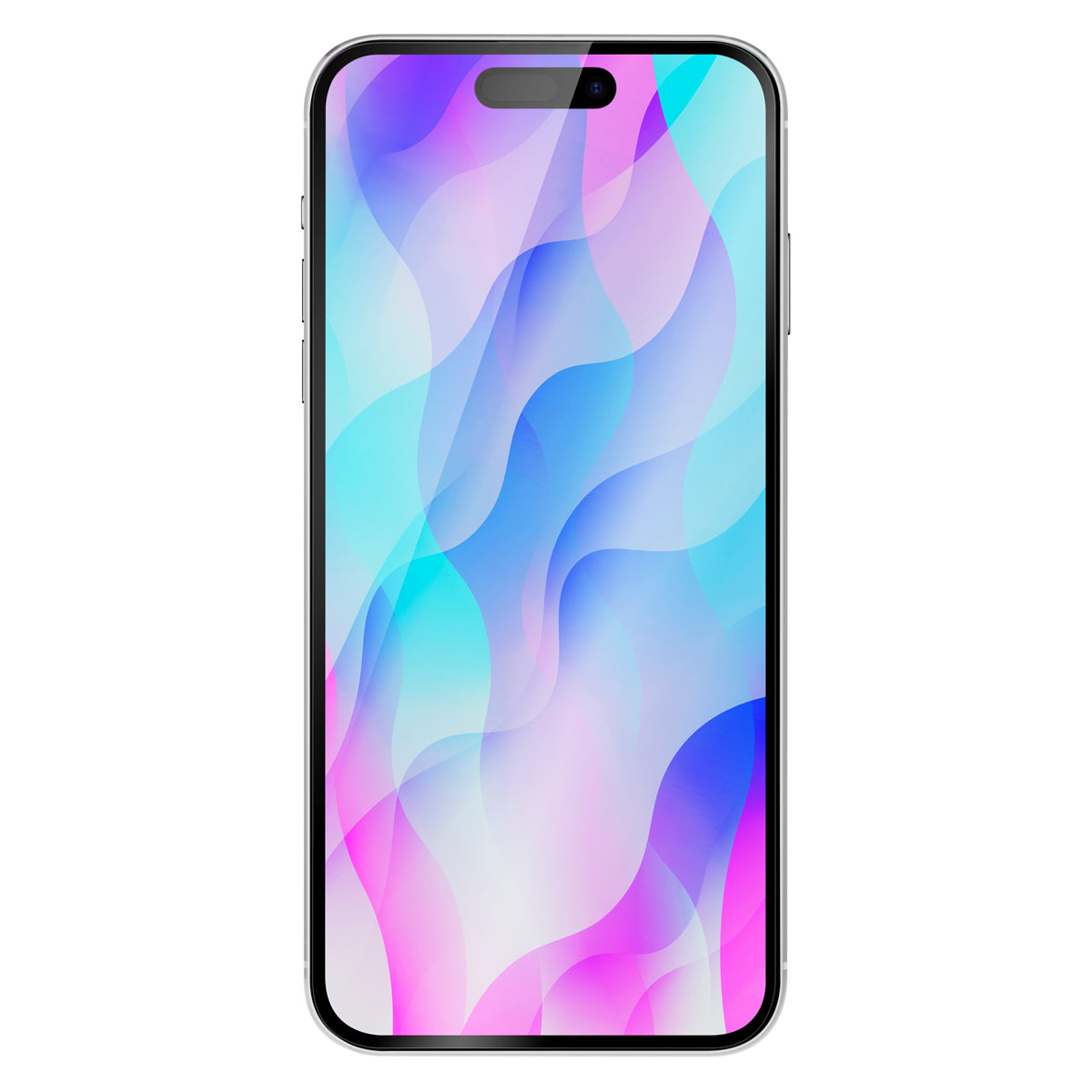 OptiGuard Eco Glass Plus - Apple iPhone 16 Plus, iPhone 15 Plus Screen Protector - Clear with Black Frame, Front View with Screen Protector applied on the Display of the Phone