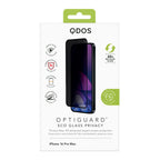 OptiGuard Eco Glass Privacy - Apple iPhone 16 Pro Max Screen Protector - Privacy Black, showcasing product packaging in white