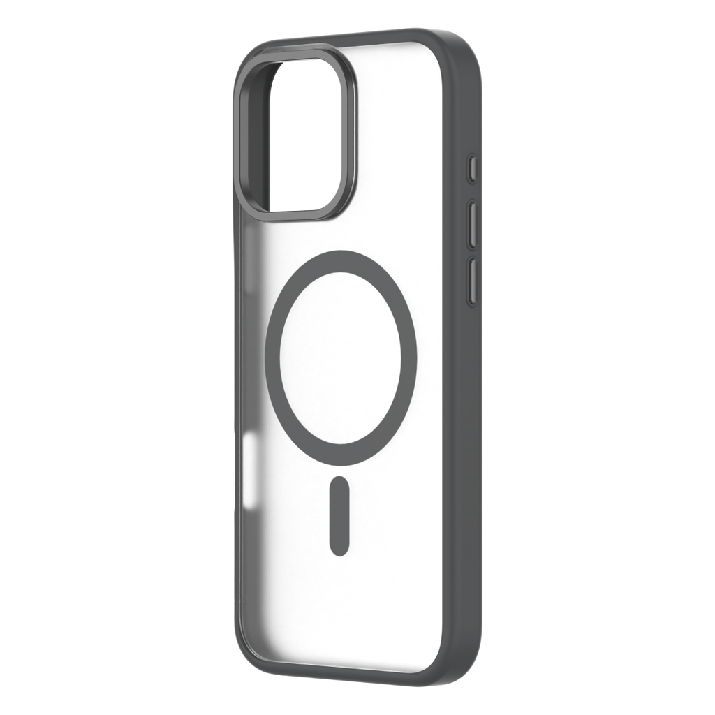Hybrid Soft  + Snap - Apple iPhone 16 Pro Max Case MagSafe Compatible - Clear Black Titanium, Angled Rear View Frosted  Back Without Phone