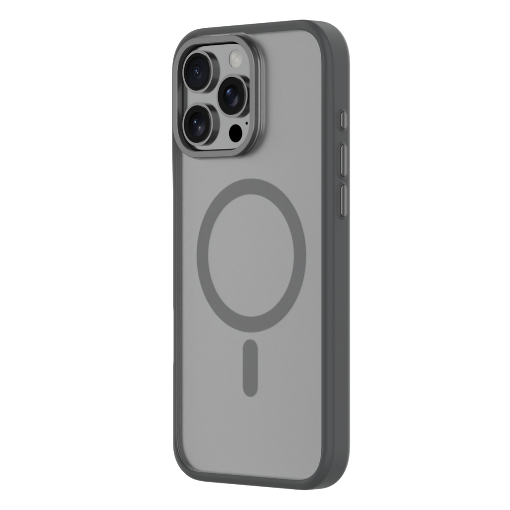 Hybrid Soft  + Snap - Apple iPhone 16 Pro Max Case MagSafe Compatible - Clear Black Titanium, Angled Rear View Frosted  Back with Phone