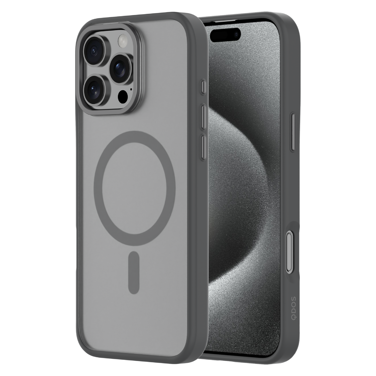 Hybrid Soft  + Snap - Apple iPhone 16 Pro Max Case MagSafe Compatible - Clear Black Titanium, Side and Back View with Screen Display