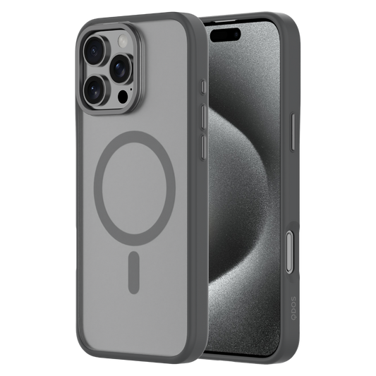 Hybrid Soft  + Snap - Apple iPhone 16 Pro Max Case MagSafe Compatible - Clear Black Titanium, Side and Back View with Screen Display