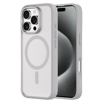 Hybrid Soft  + Snap - Apple iPhone 16 Pro Max Case MagSafe Compatible - Clear Natural Titanium, Side and Back View with Screen Display