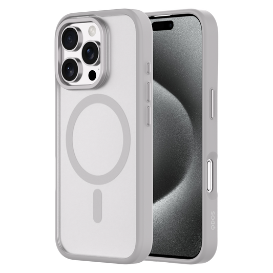 Hybrid Soft  + Snap - Apple iPhone 16 Pro Max Case MagSafe Compatible - Clear Natural Titanium, Side and Back View with Screen Display