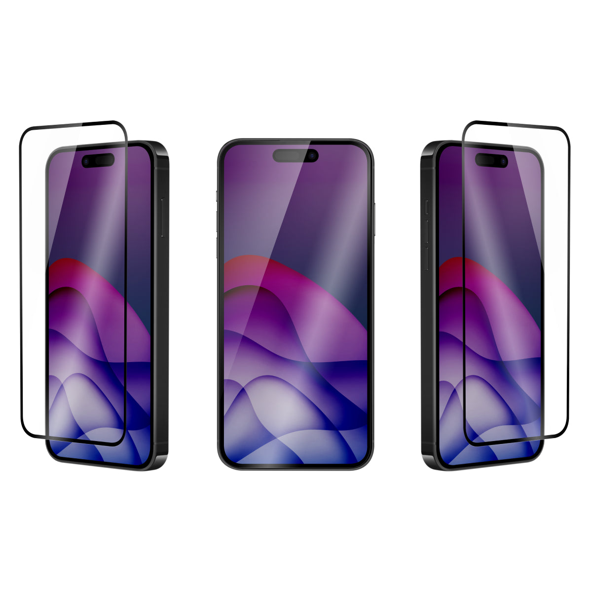 OptiGuard Eco Glass Plus - Apple iPhone 16 Pro Max Screen Protector - Clear with Black Frame, Different Angled View with Screen Protector applied on the Display of the Phone