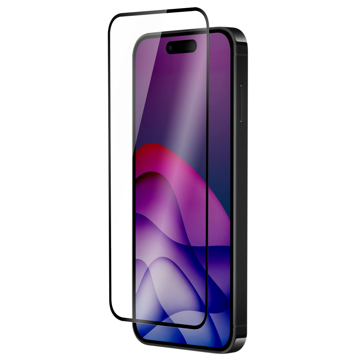 OptiGuard Eco Glass Plus - Apple iPhone 16 Pro Max Screen Protector - Clear with Black Frame, Left Angled Front View with Screen Protector applied on the Display of the Phone