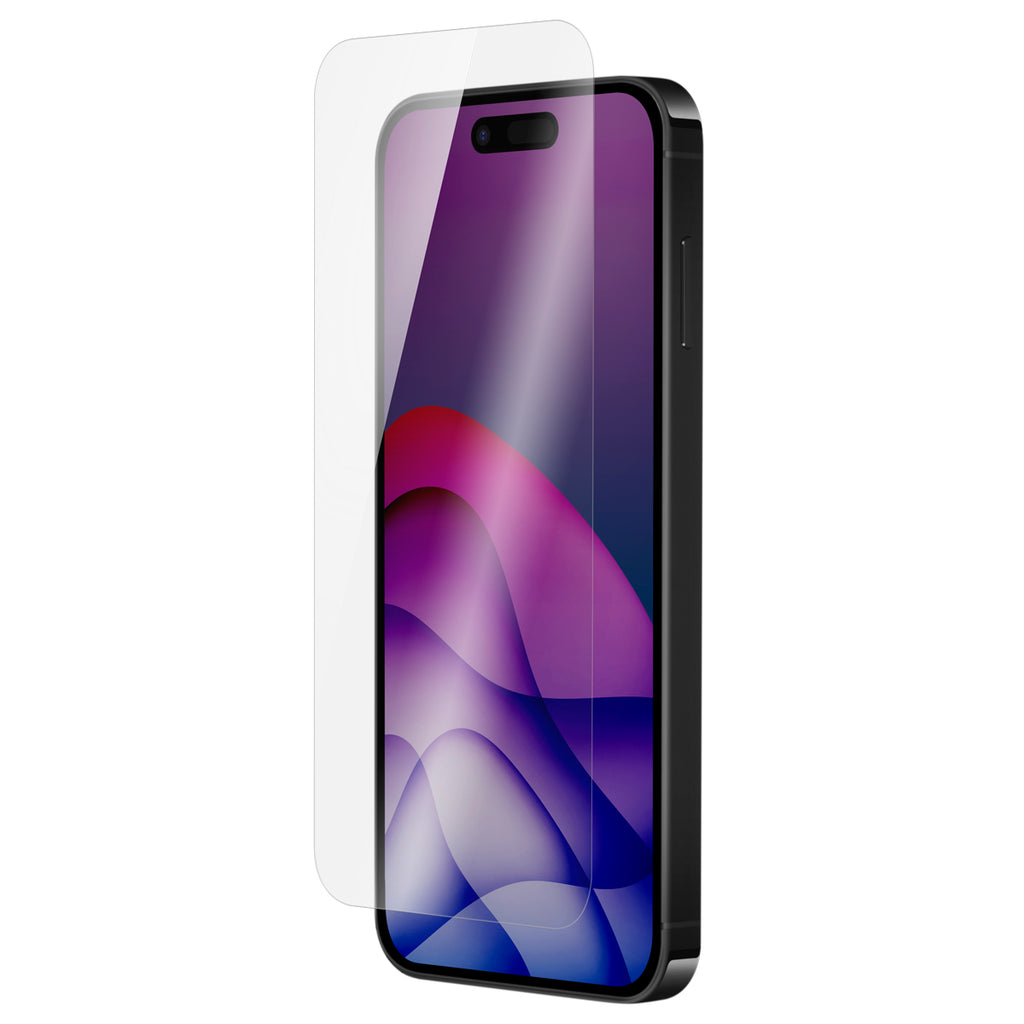 OptiGuard Eco Glass - Apple iPhone 16 Pro Max Screen Protector - Clear, Left Angled Front View with Screen Protector applied on the Display of the Phone