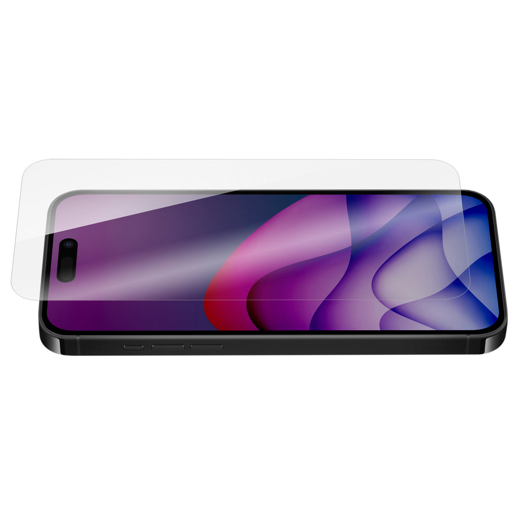 OptiGuard Eco Glass - Apple iPhone 16 Pro Max Screen Protector - Clear, Angled Front View with Screen Protector applied on the Display of the Phone
